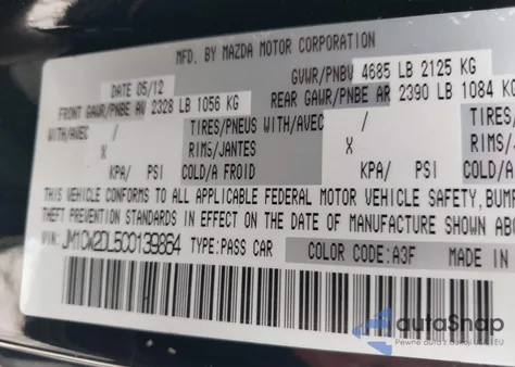 2012 Mazda Mazda5 Grand Touring из США, поврежденный, VIN JM1CW2DL5C0139864